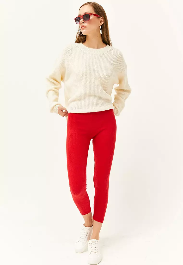 Thick Ribbed Raspberry Leggings