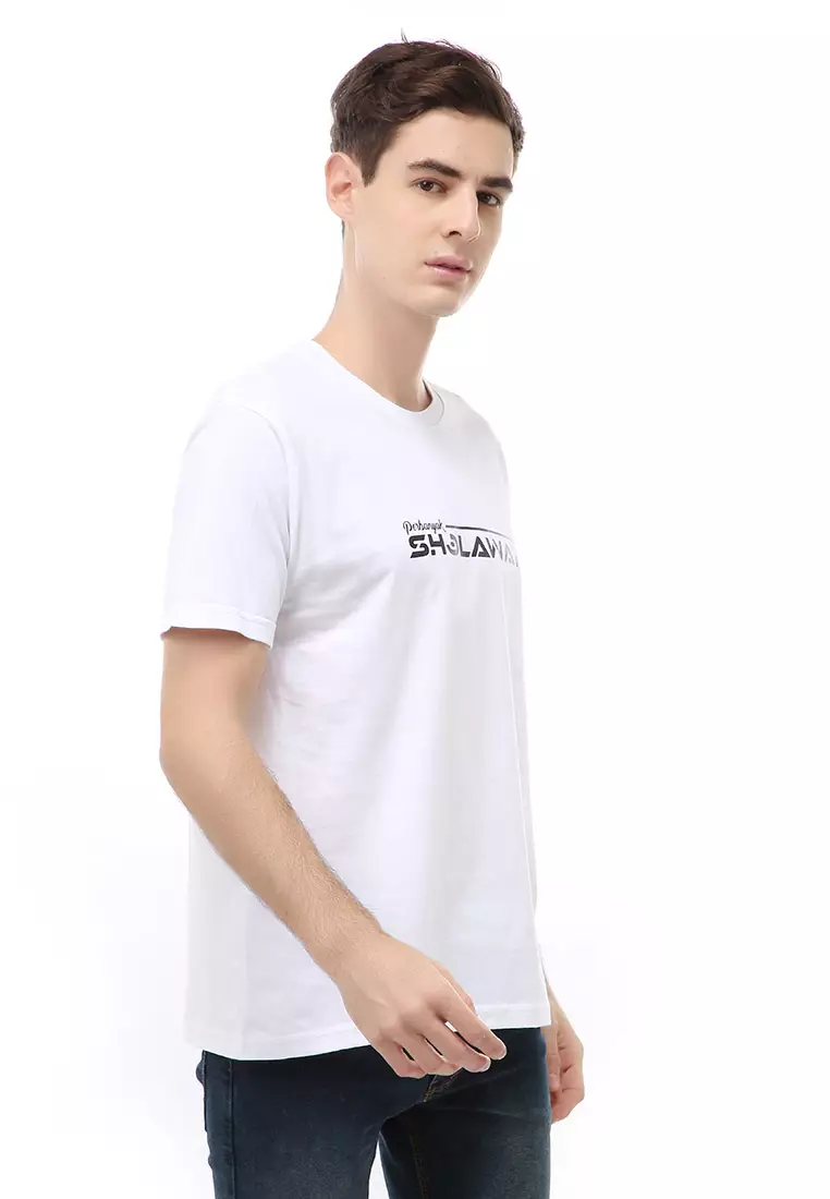 T-Shirt Atasan Kasual Pria Shalawat Lengan Pendek Material Cotton ORIGINAL - White