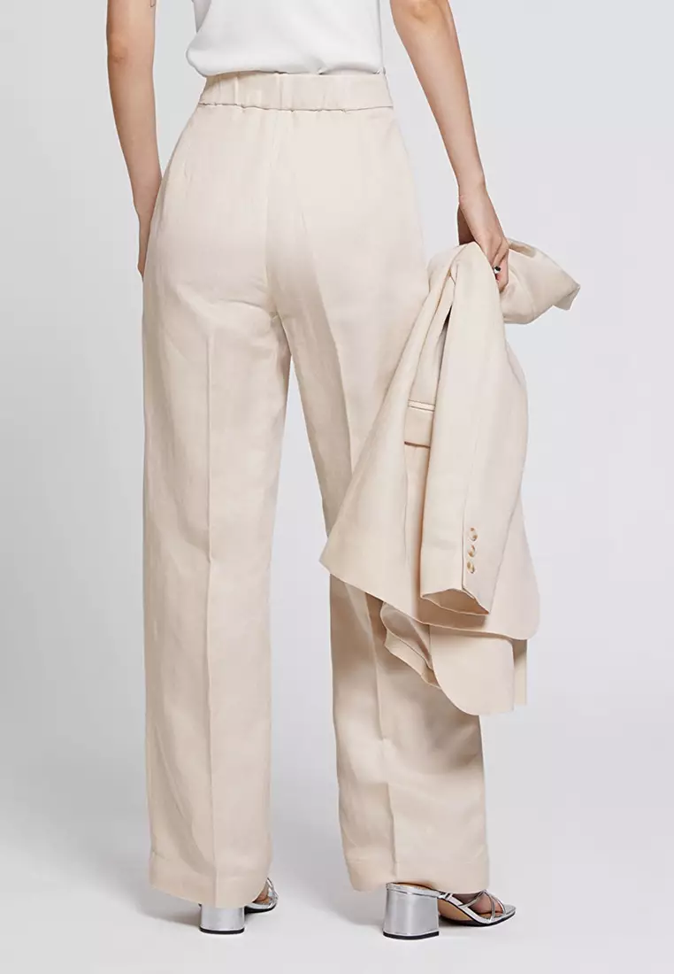 White linen wide leg trousers hot sale
