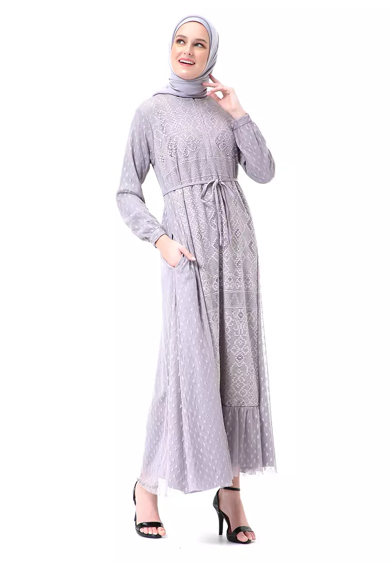 Nayaka Gamis Wanita Lengan Panjang Design Klasik High Quality Premium - Grey