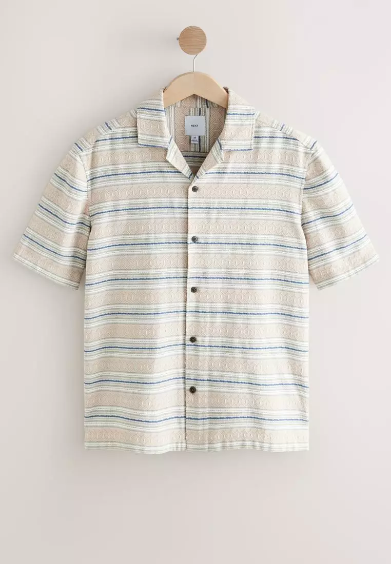 100% Cotton Textured Stripe Short Sleeve Shirt