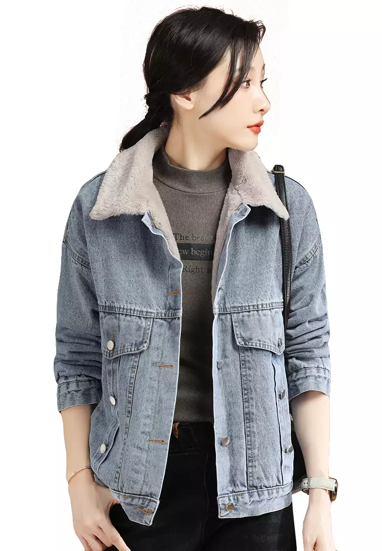 Warm denim top jacket
