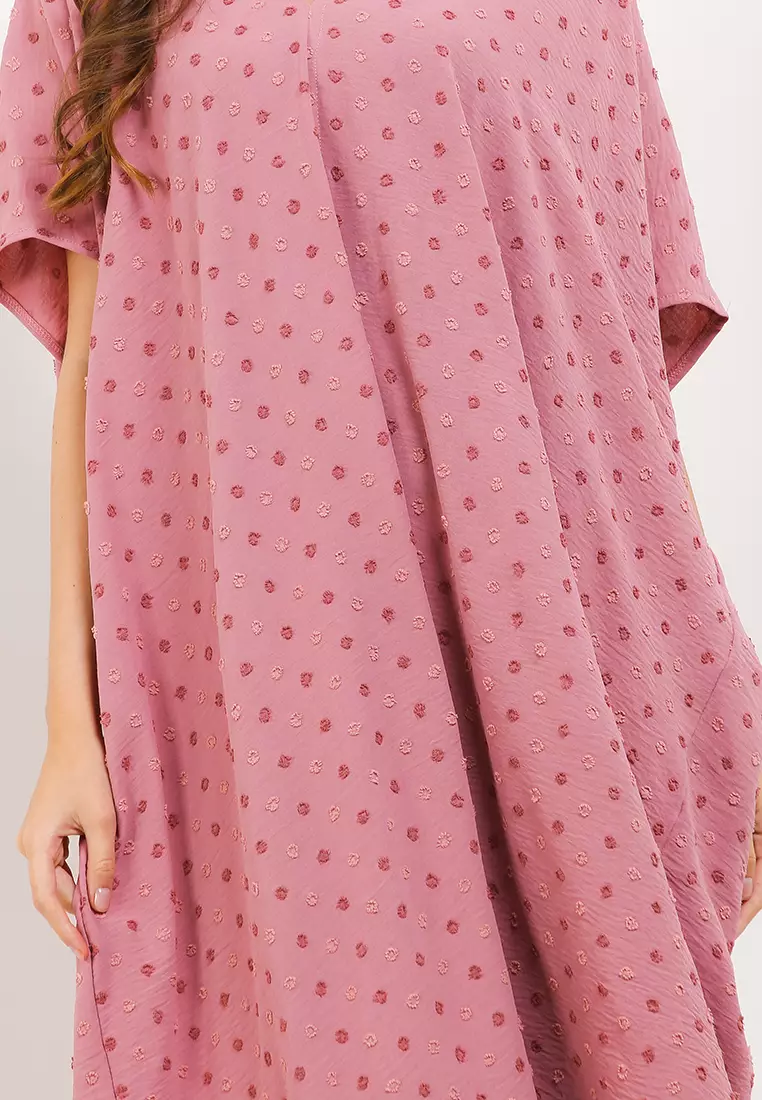 V Neck Ruched Dot Kaftan