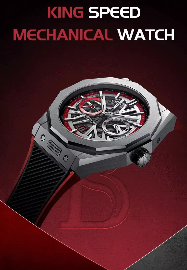 Automatic Unisex Stainless Steel Watch, Rubber Strap