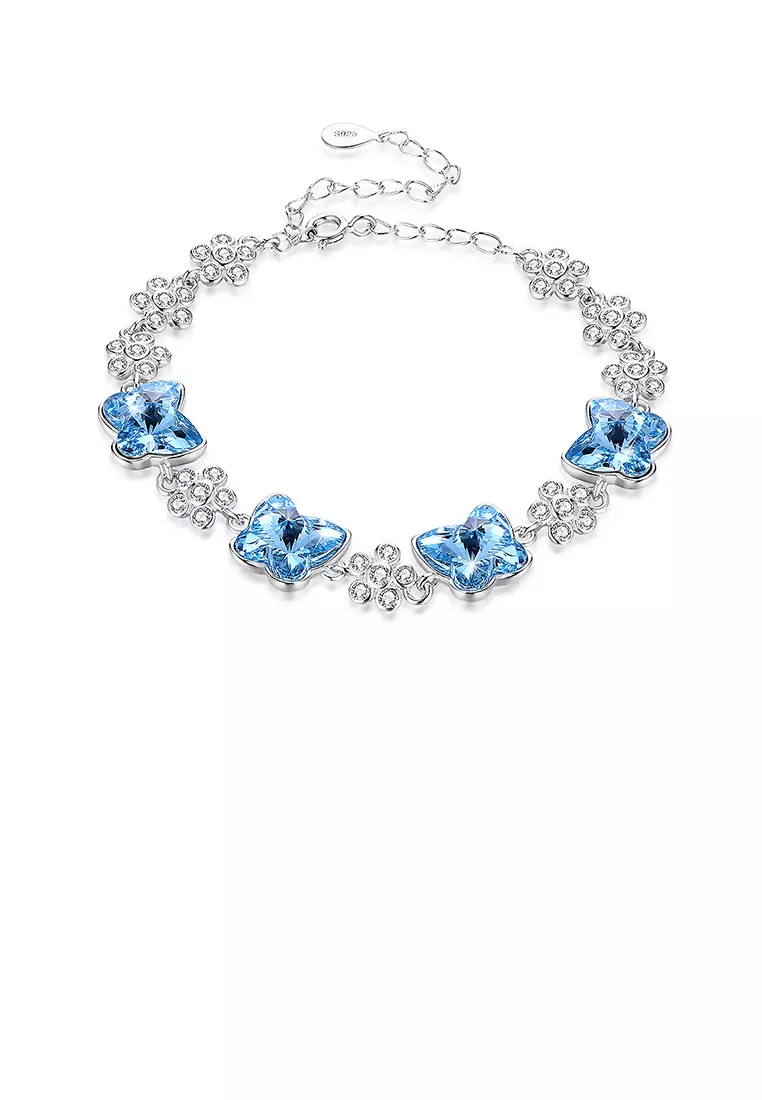 925 Sterling Silver Blue Butterfly Bracelet with Austrian Element Crystal