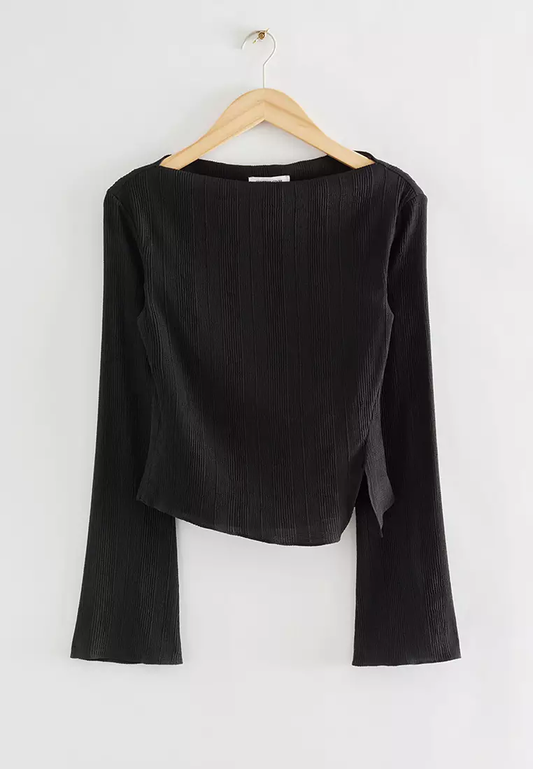 Cropped Asymmetric Frilled Top