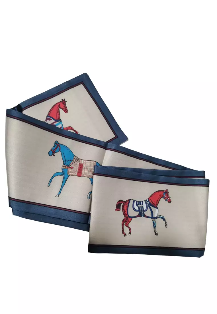 Aksesoris Wanita Horse & Stripes Twilly Skinny Multi purpose Scarf White, Multi & Blue