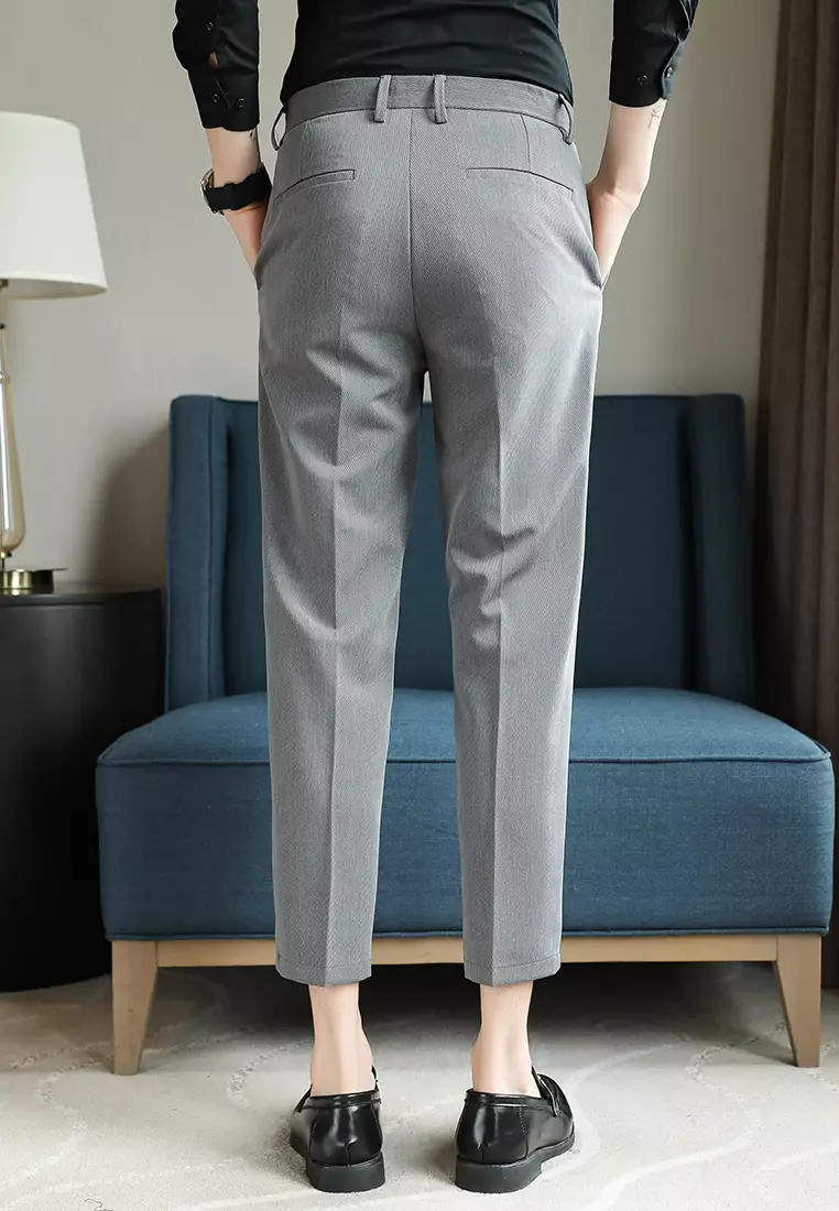 Mens cropped grey trousers clearance