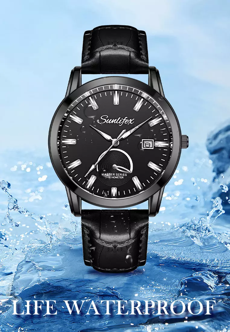 Jam Tangan Pria Original Anti Air Kuarsa Bisnis Klasik Jam Pria Tali Kulit Jam Tangan Cowok black