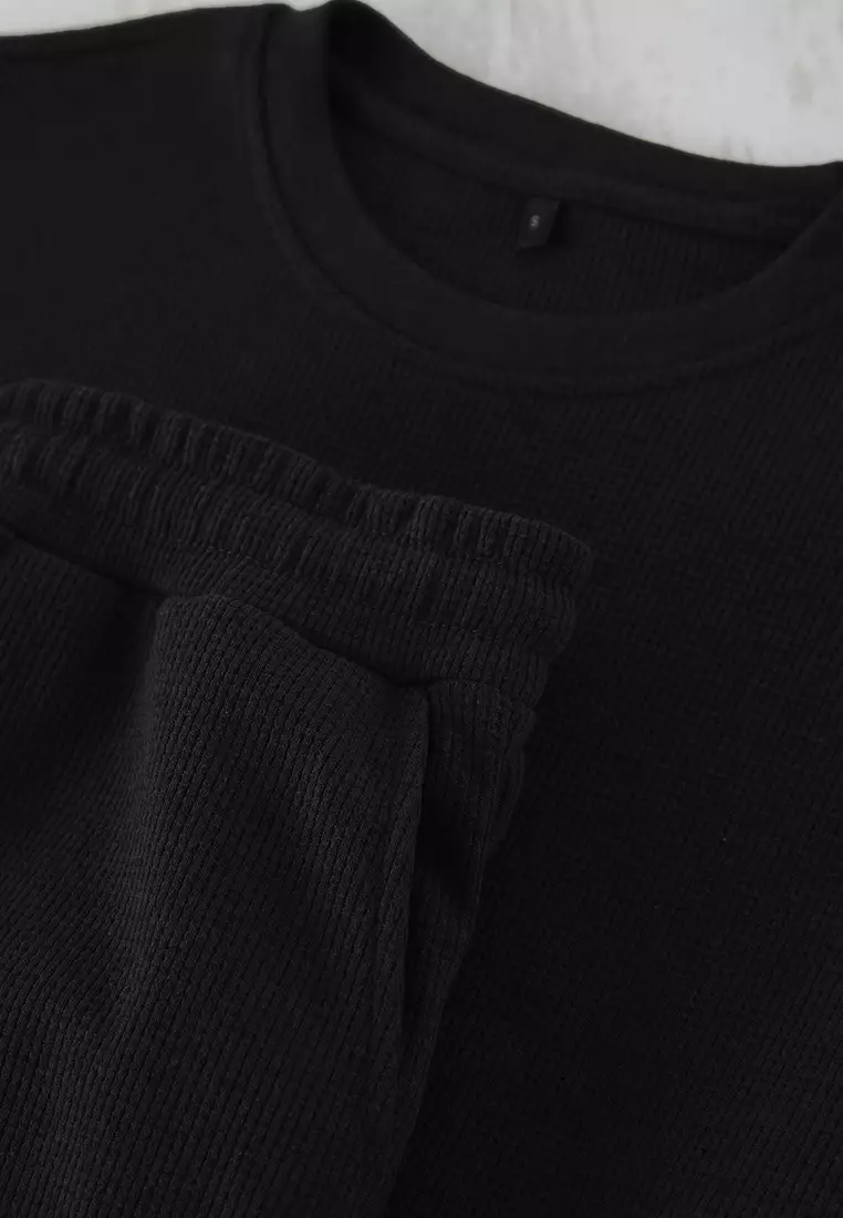 Black Oversize/Wide Cut Textured Tracksuit TMNSS25EM00010