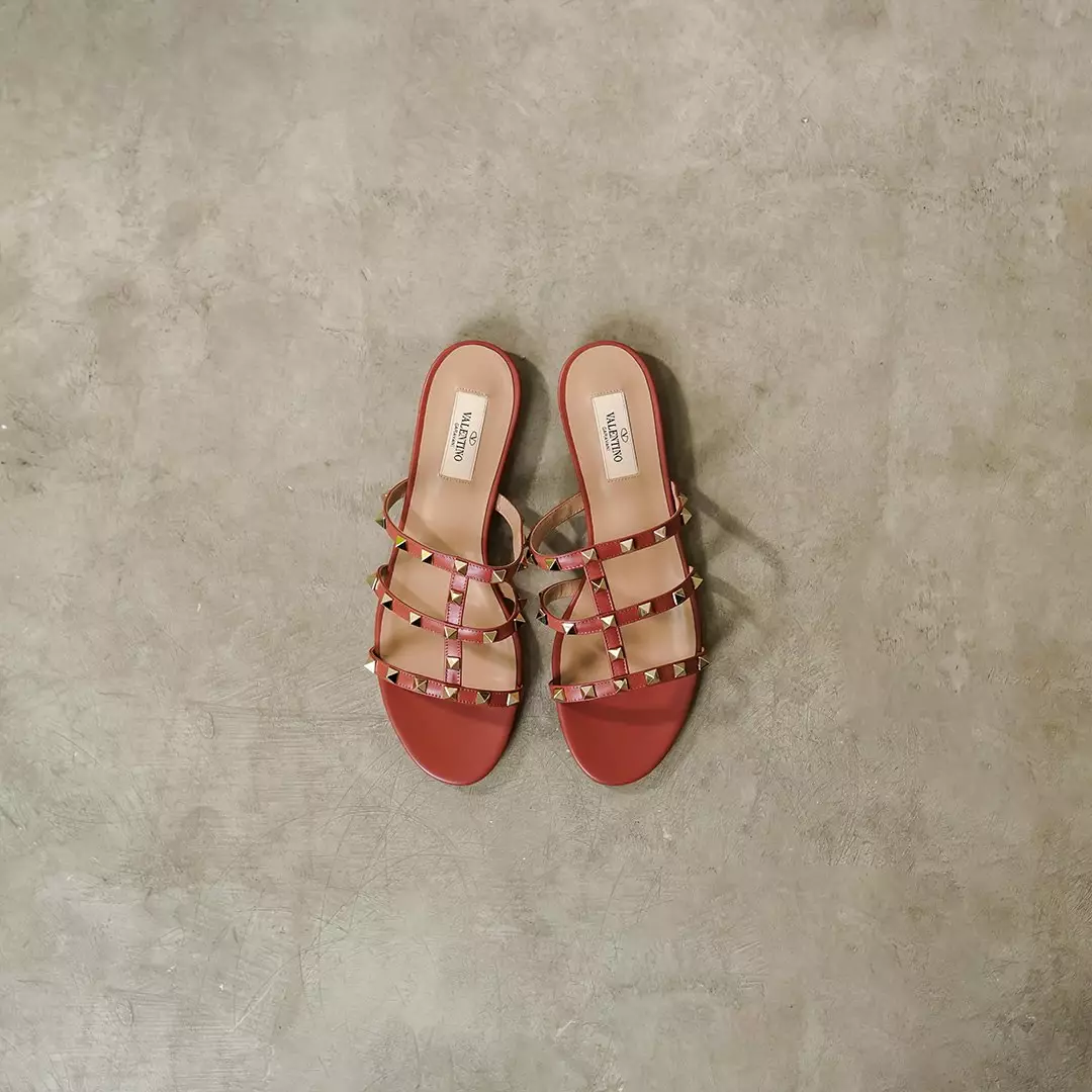 Sandal VALENTINO ROCKSTUD STRAPPY CHUNKY SANDAL IVORY BROWN 100% ORIGINAL