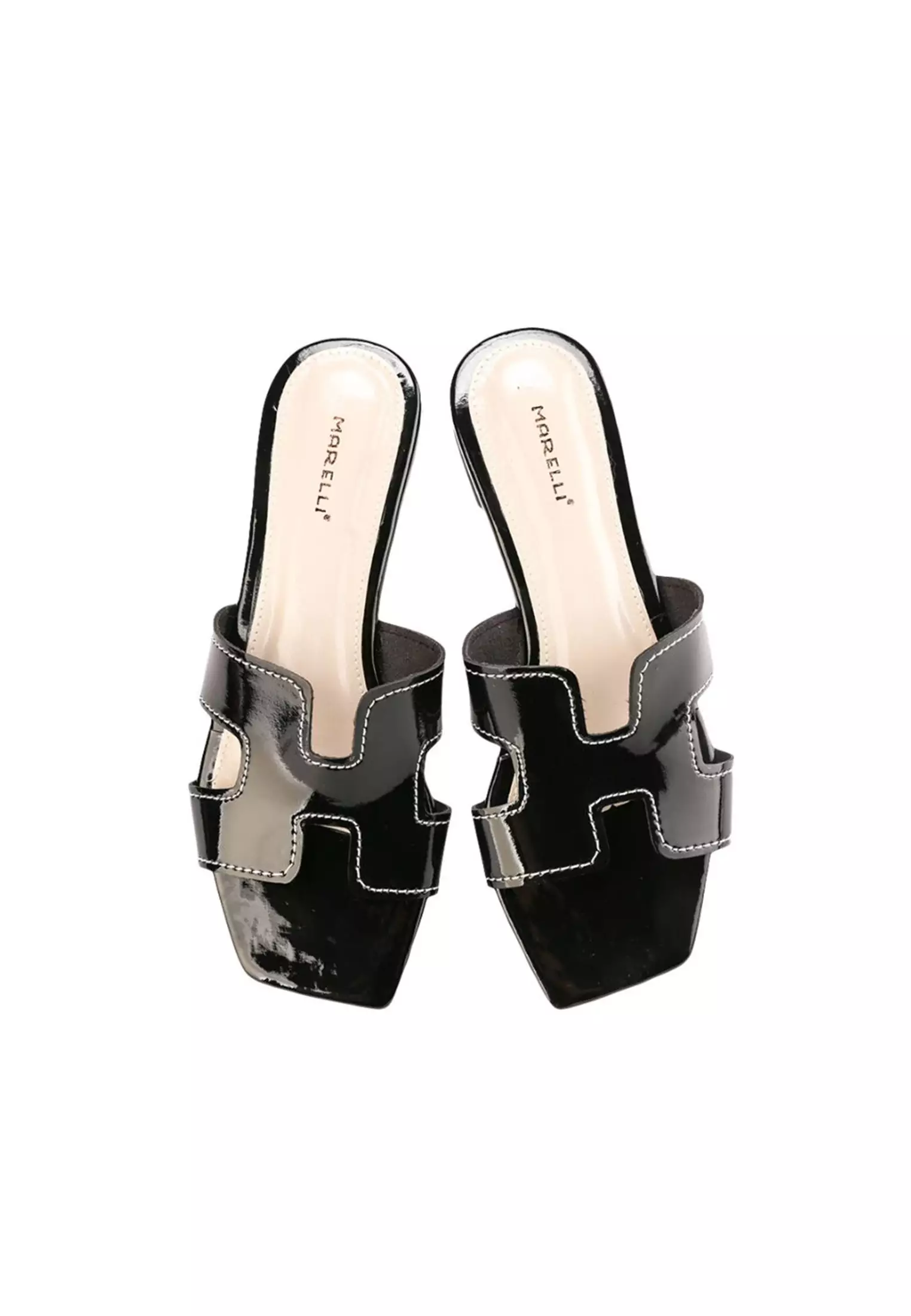 Ariana Sandal Teplek wanita Flat Slip On - Black Patent