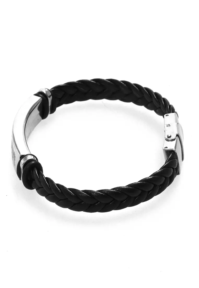 Aleda Gelang Kasual Pria Aksesoris Fashion Adjustable Strap Elegant Design Material Leather Stainless Steel ORIGINAL - Silver Black