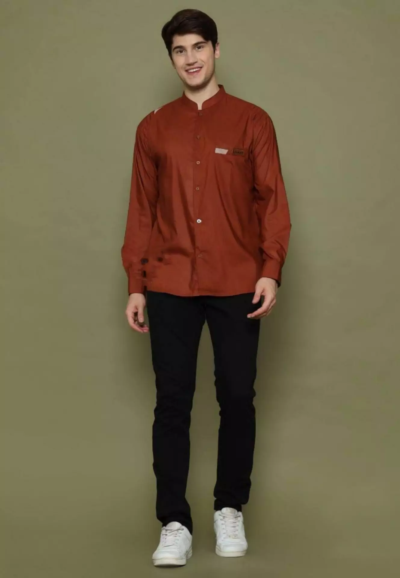 Fafardhan Jingga Koko Polos Exclusive Pria Casual Modern Lengan Panjang WAFA