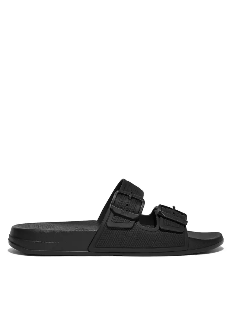 Buy FitFlop FitFlop iQushion Women Two-Bar Buckle Slides - All Black ...