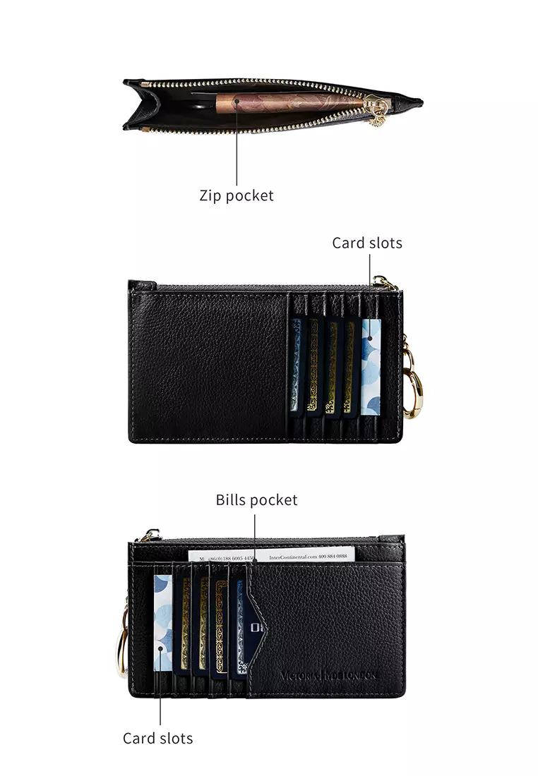 Amilie 卡包 真皮环扣小号拉链卡包 10+卡位-黑色