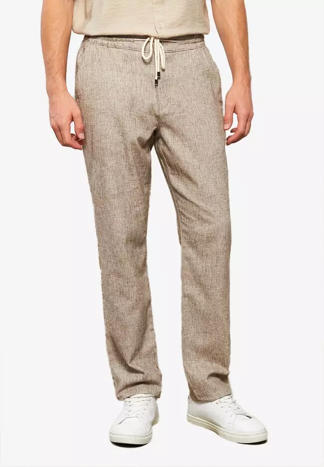 Buy Marks & Spencer Men Beige Linen Trousers - Trousers for Men