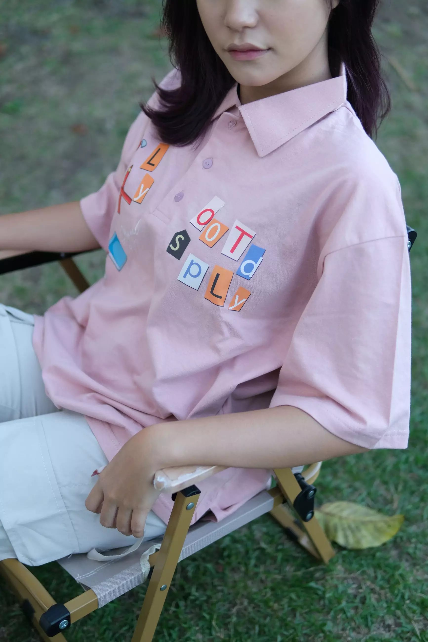 OOTDSUPPLY Oversize Polo Shirt Pencil Dusty Pink & Black l Kaos Oversize Pria dan Wanita OVZ-PS005