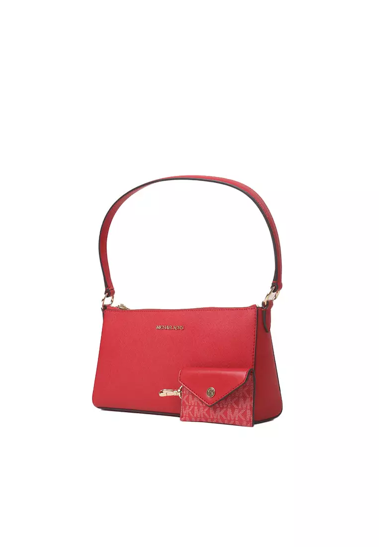 Michael Kors Vincent Pochette Shoulder Bag With Signature Logo Card Case In Bright Red 35F4G2VC6L