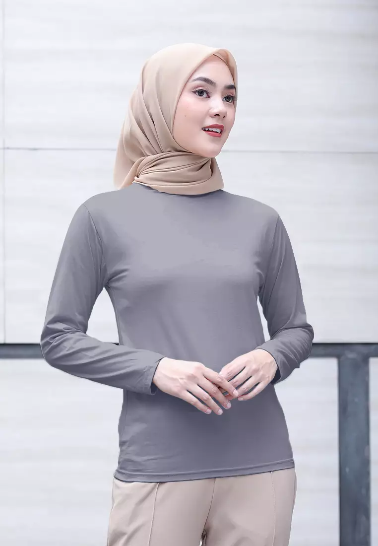 Cotton Bee - Manset Lengan Panjang Aneisha Inner Rayon - Thunder Grey - L