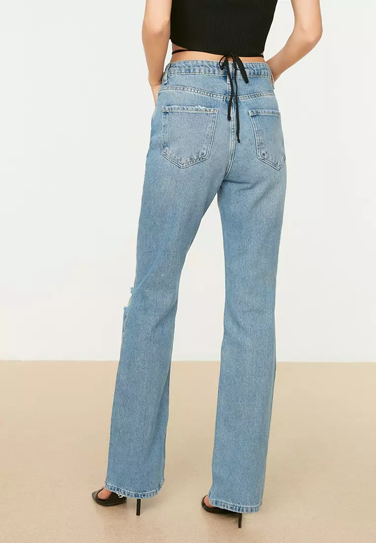 Buy Trendyol Ripped Detailed High Waist Flare Jeans Online