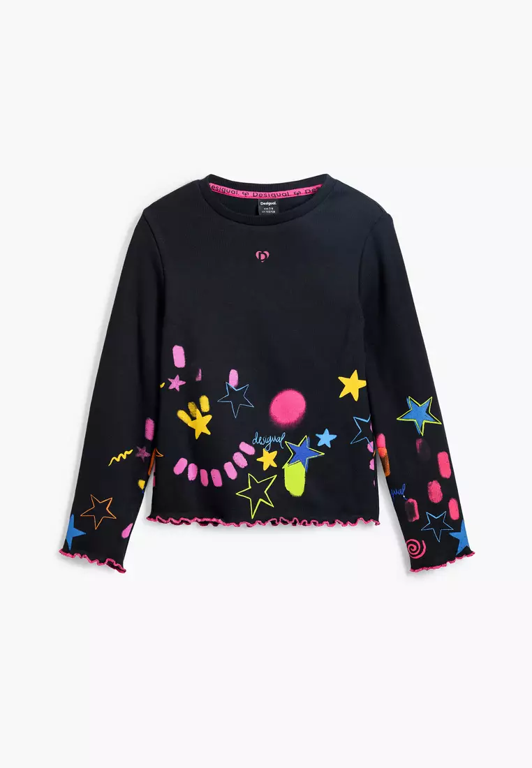 Ribbed T-shirt with neon designs