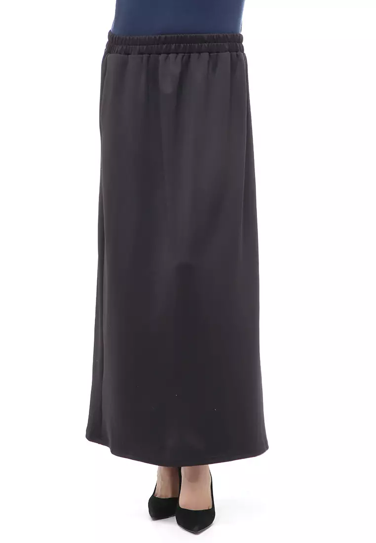 Rok Panjang Muslimah Polos Bawahan Wanita Regular Fit All Size - Hitam