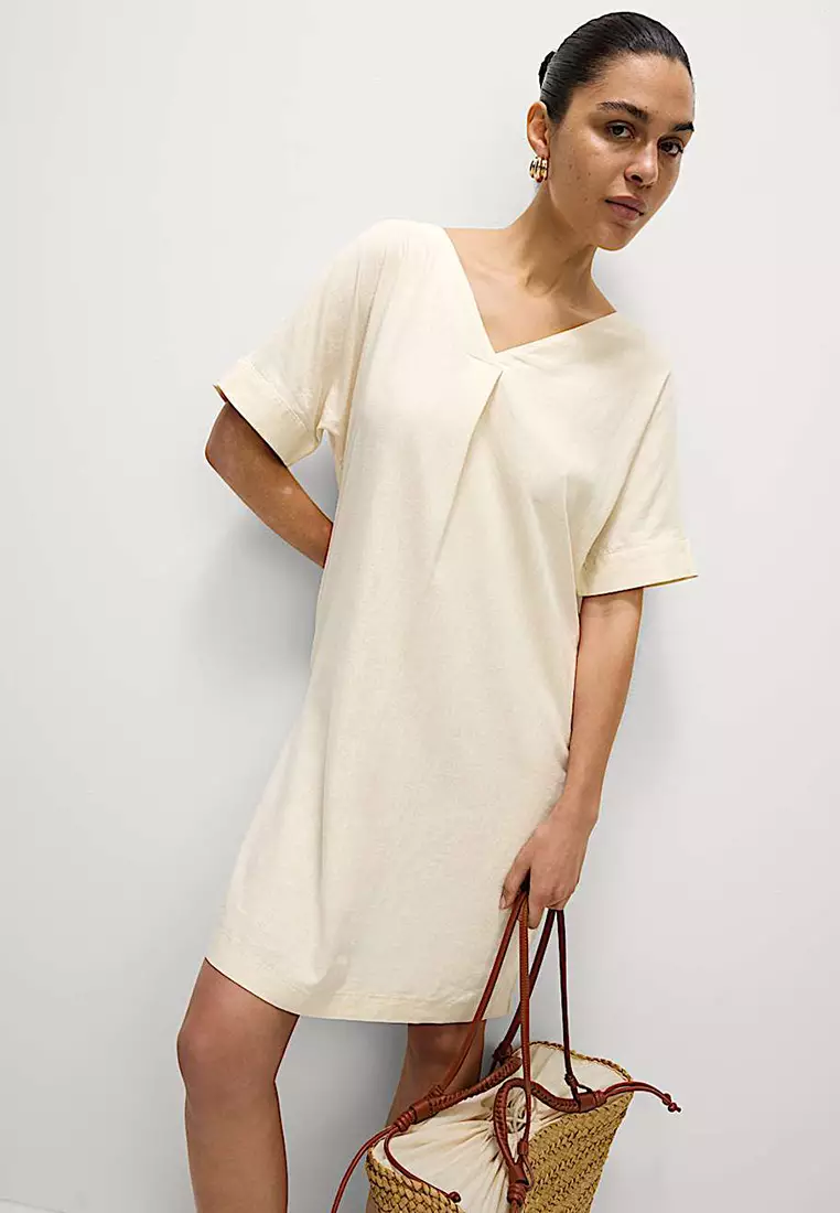 Linen Rich V-Neck Mini Shift Dress