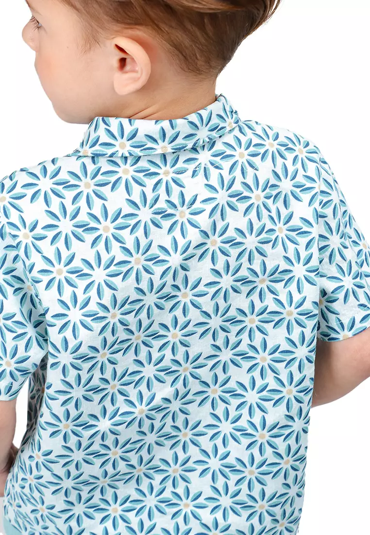 Baby Boys Tile Flowers Linen Shirt