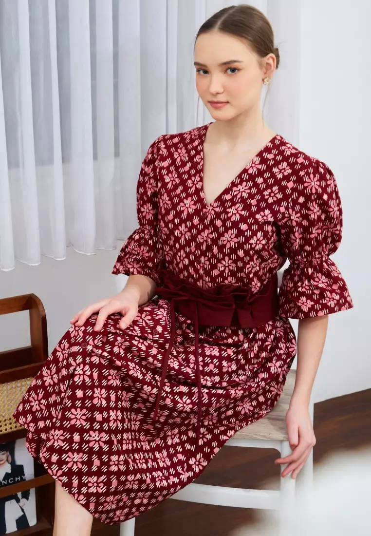 Nayara Dress Batik Nara Maroon