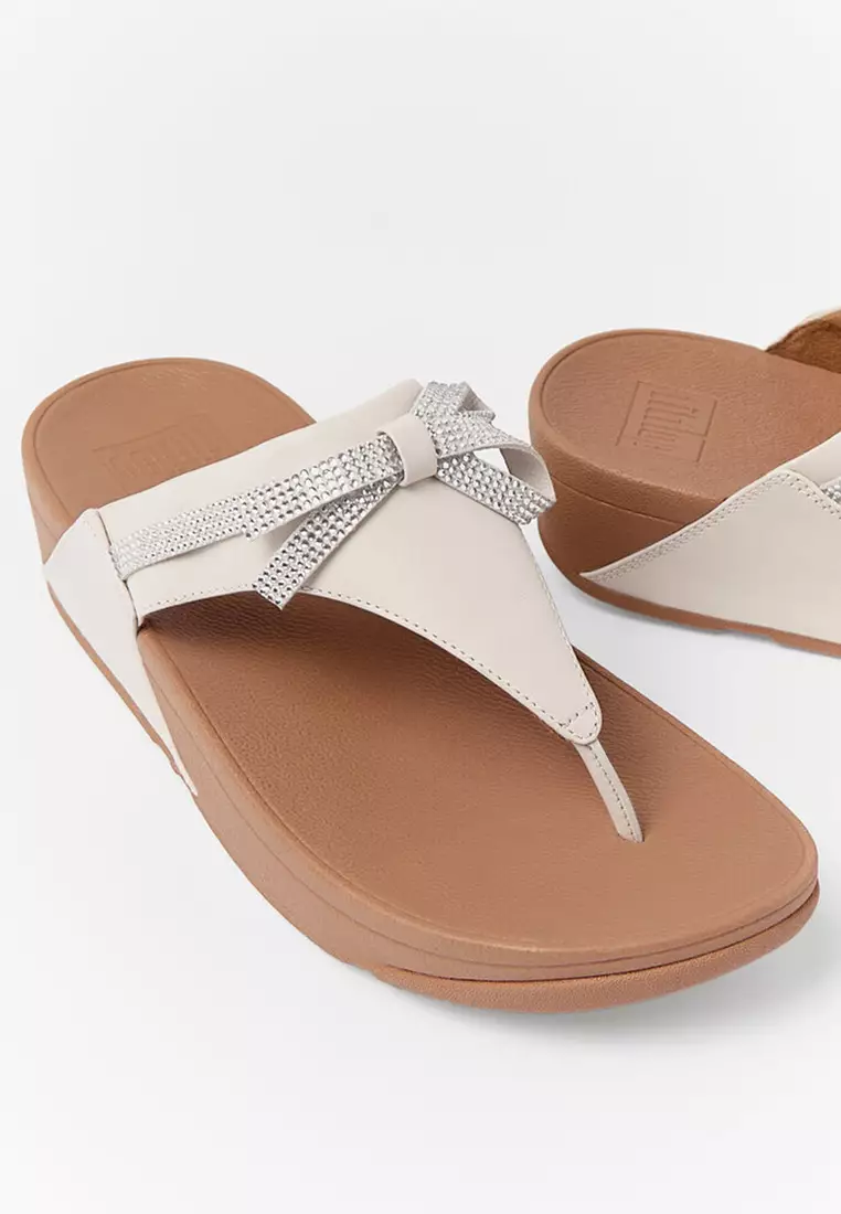 Lulu Glitz-bow Leather Toe-post Sandals