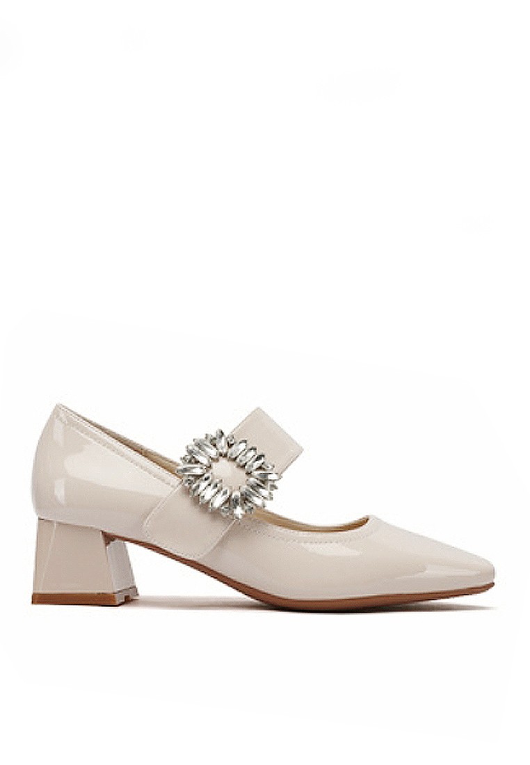 VANSA Rhinestone Buckle Mary Jane Mid-Heels VSW-H33215