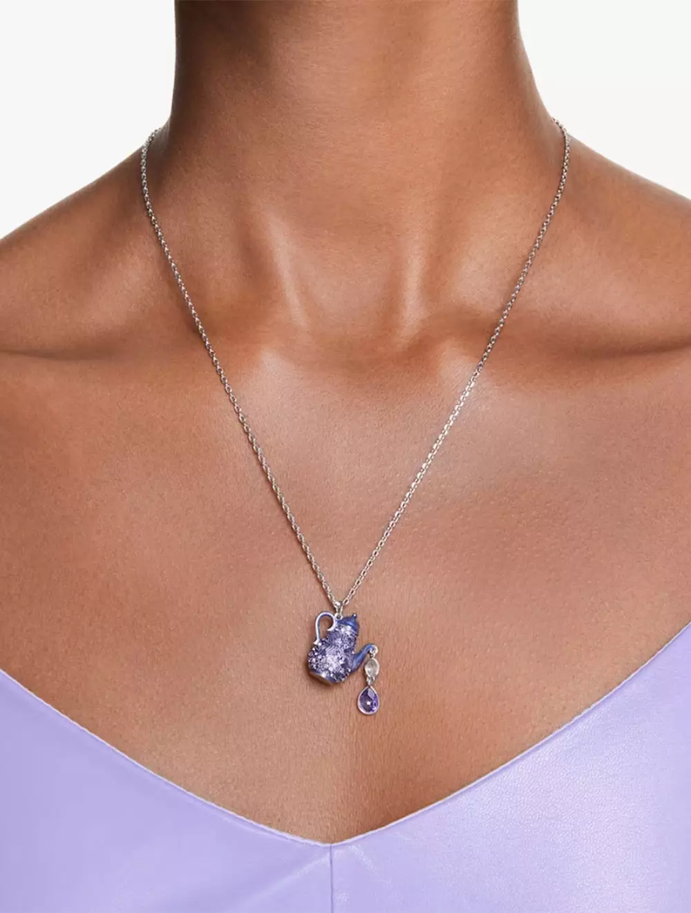 Alice In Wonderland Pendant, Teapot, Purple, Rhodium Plated - Purple