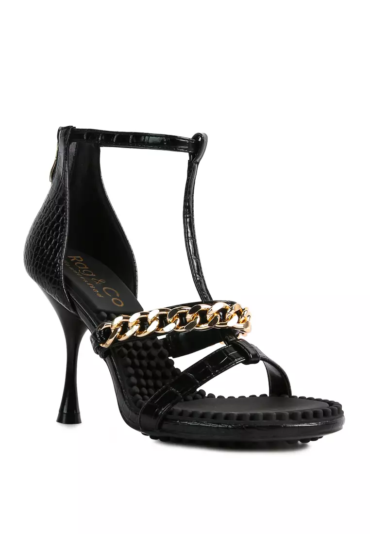 Black and gold top mid heels