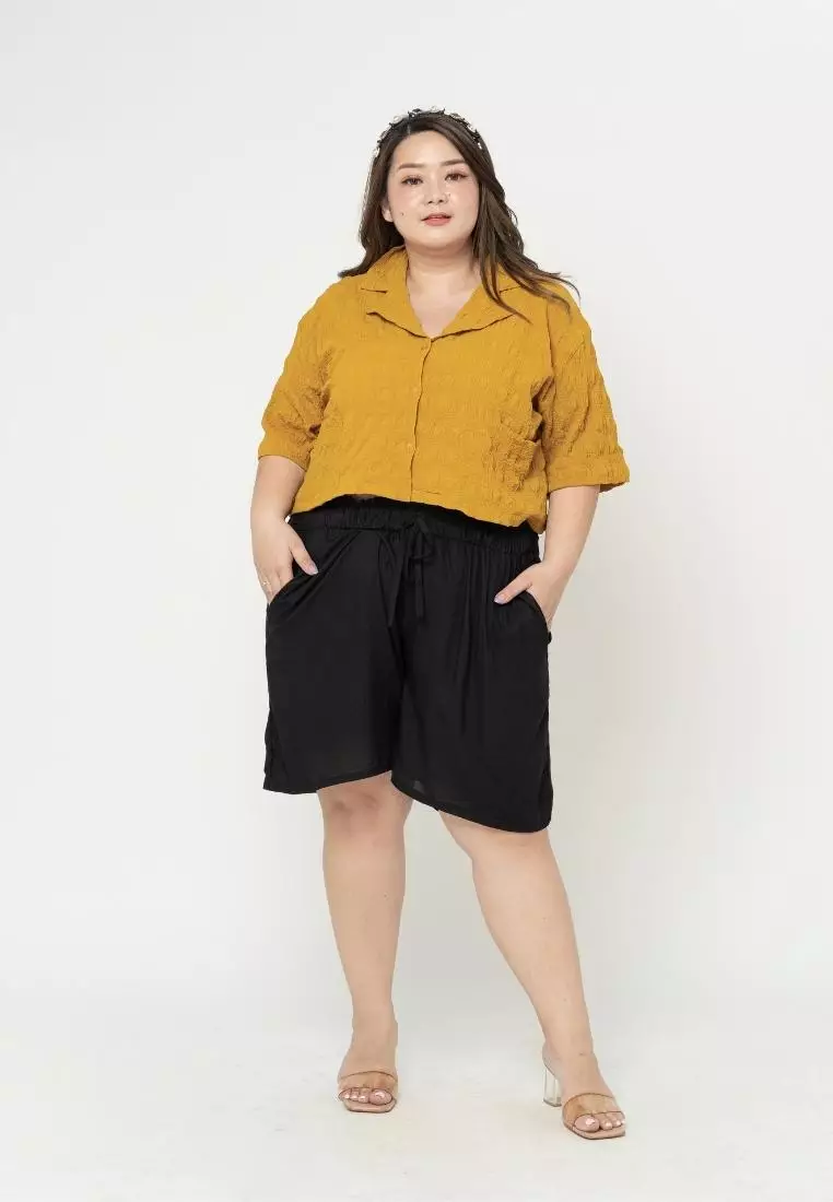 Plus Size Crop Top Posie Mustard