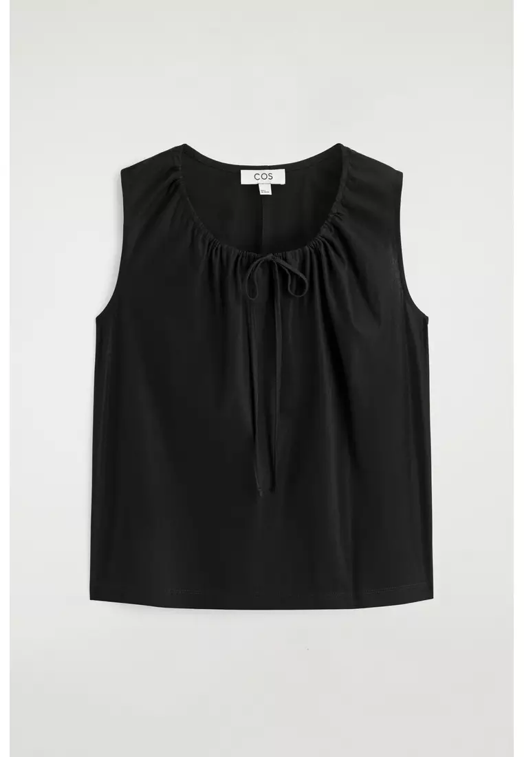 GATHERED-NECK JERSEY TANK TOP