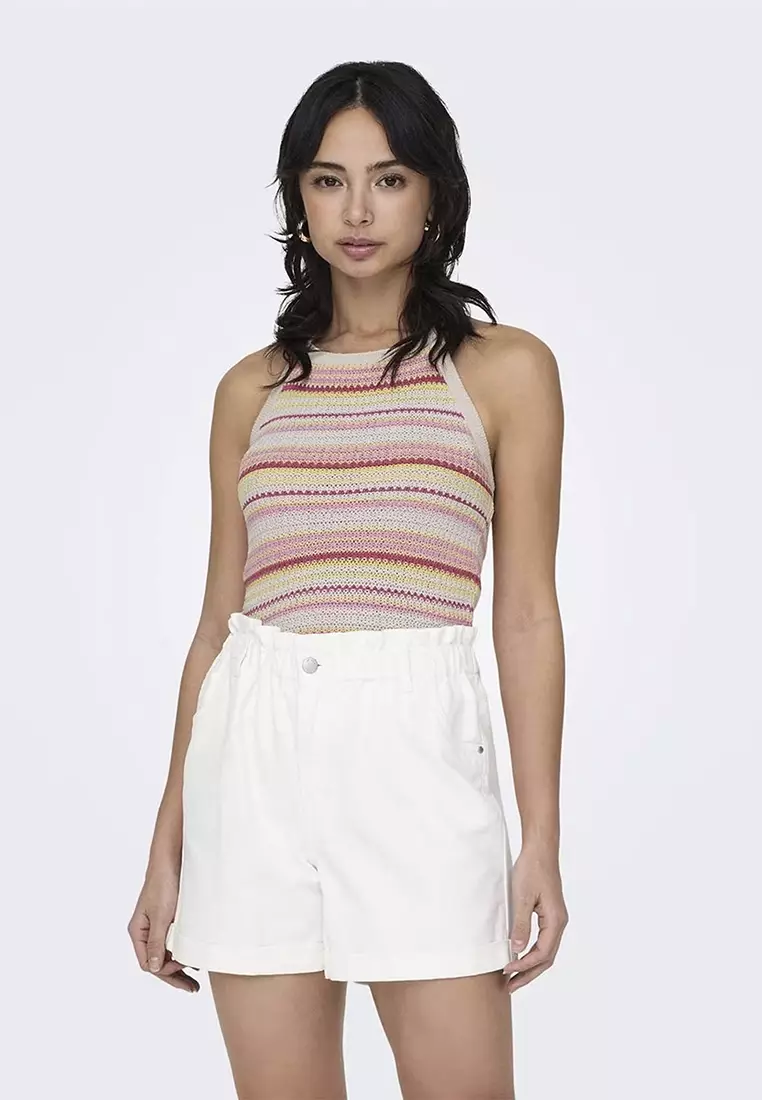 Halter Neck Stripe Knit Top