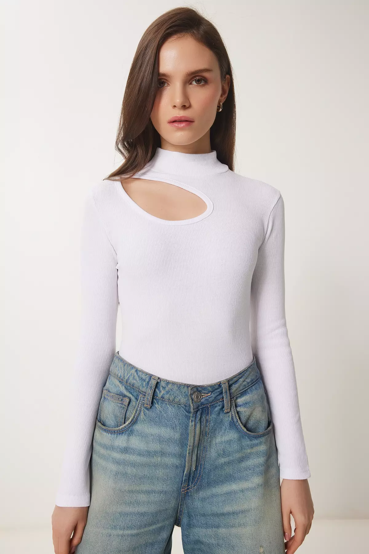 Women'S Cream White 2-Pack Cut Out Detailed Ribbed Knitted Blouse Gt00235