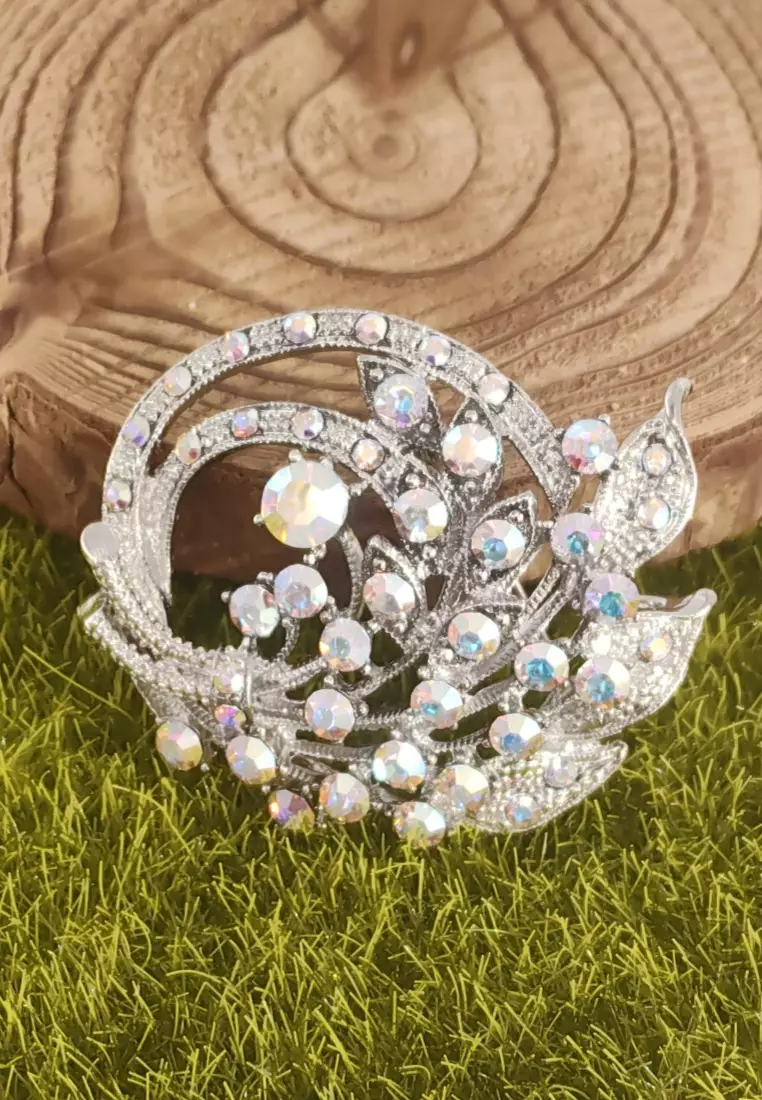 Barret Oversized Intertwined Aurore Boreale Crystal Rollover Clasp Brooch