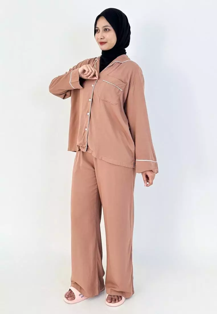 Rara Set (Setelan Piyama Lengan Panjang Wanita) Coklat