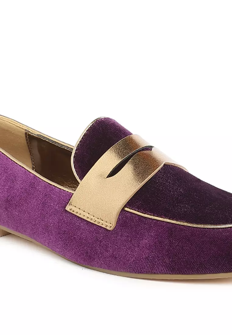 Sepatu Loafer Beludru Tali Penny Warna Ungu