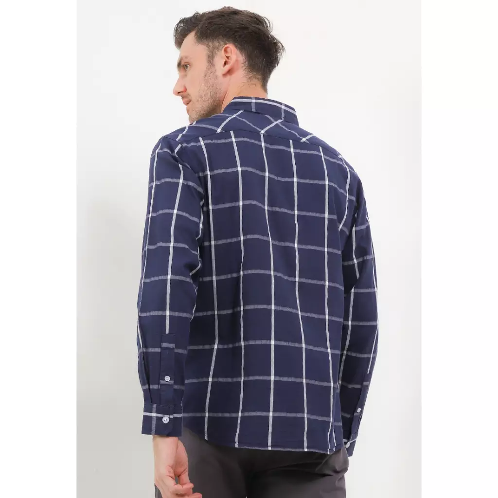 TRIPLE Kemeja Flanel Lengan Panjang Slim Fit (LS 525 NVY) - Navy