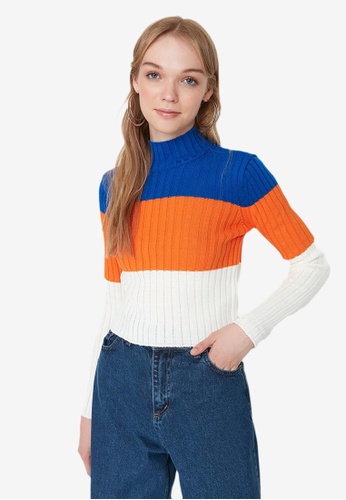 Trendyol blue Colorblock Knit Sweater 6494BAADEE08C9GS_1