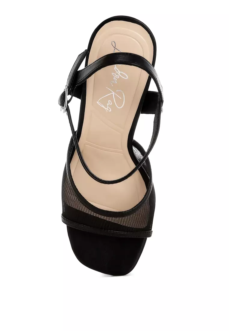 Sepatu hak stiletto ujung persegi warna hitam