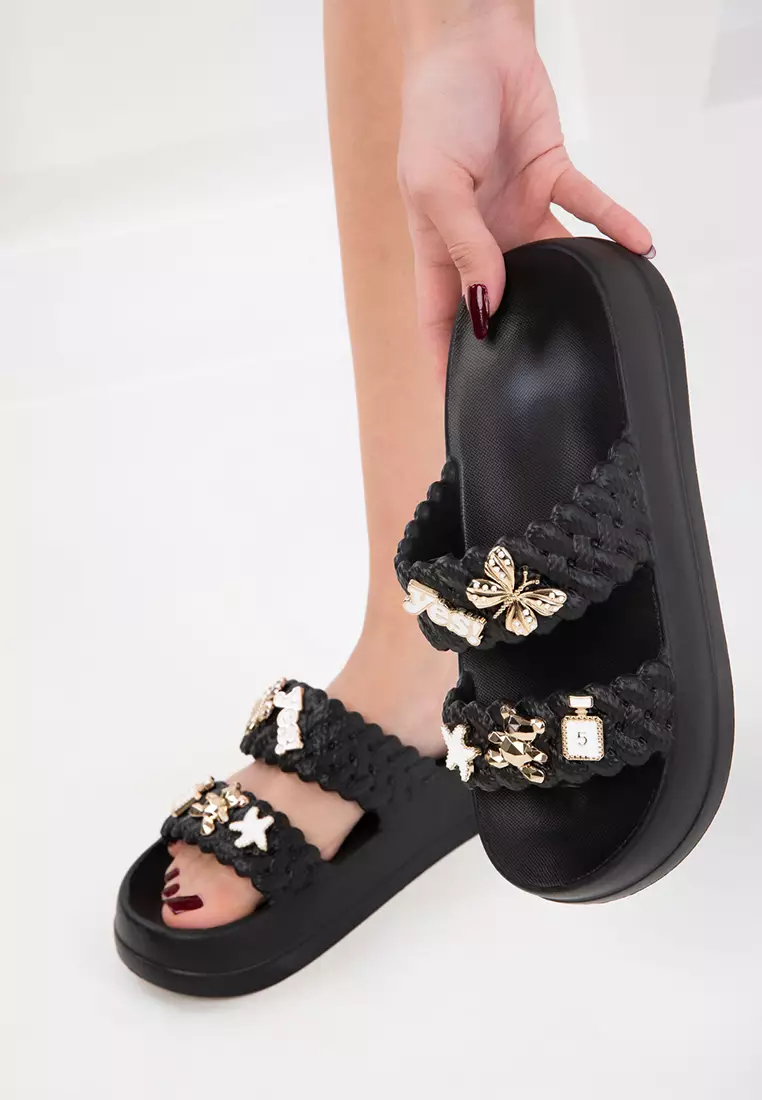 Black Women's Slippers 20305