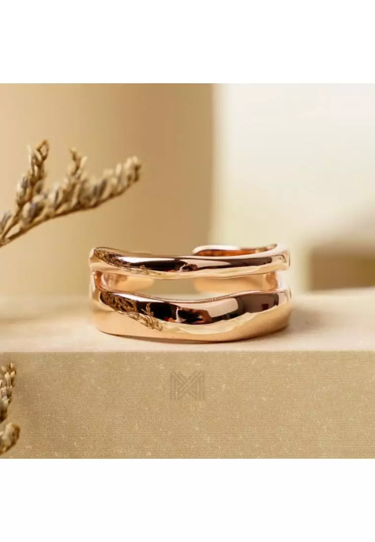 Millennia 2000 Double Line Stackable Rose Gold Ring with 925 Sterling Silver