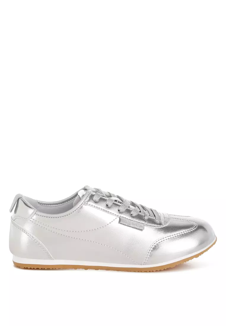 Discount on Rag & CO.  shoes - SKU: Metallic Faux Leather Sneakers in Silver