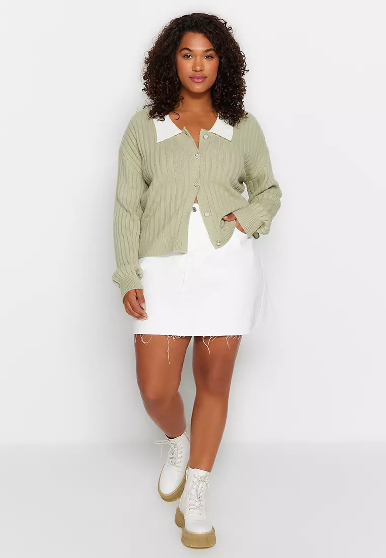 Ribbed Collar Detailed Knitwear Cardigan