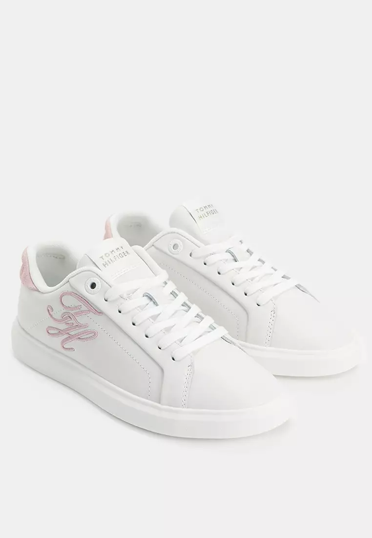 Icon Leather Logo Embroidery Court Trainers - TH Mainline