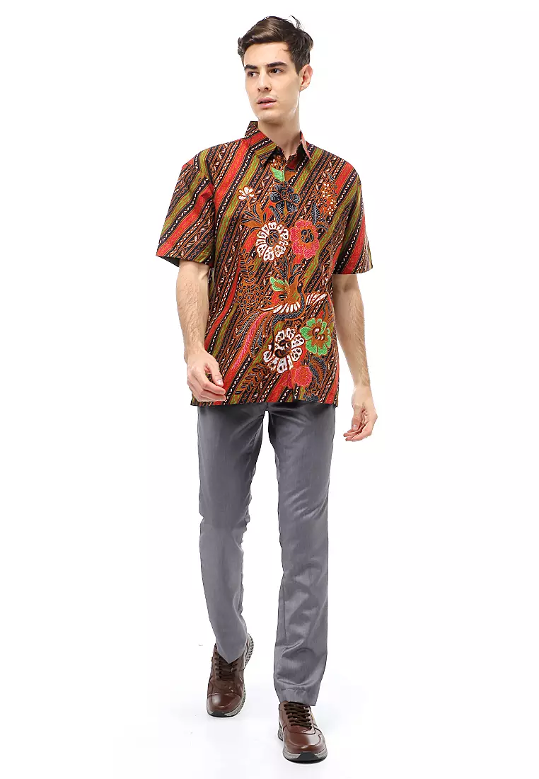 Kendrick Atasan Formal Kemeja Batik Pria Wisnu Short Sleeve Full Furing Material Cotton ORIGINAL